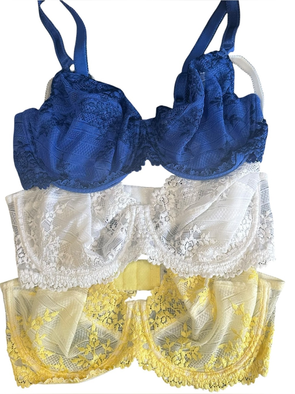 Wacoal LOT of 3 Embrace Lace Underwire Bra 65191 36D Blue White Yellow